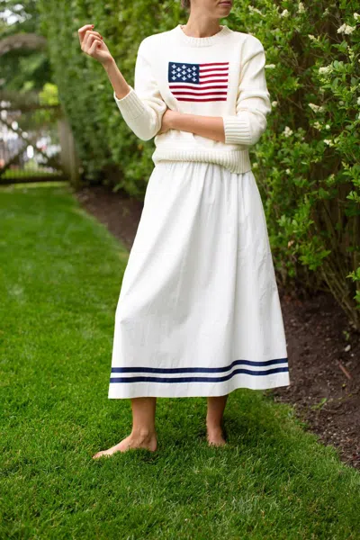 Marea Charlotte Skirt In White With Navy Trim In Multi