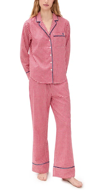 Marea Flannel Gingham Piped Pj Set Cranberry Gingham In Pink