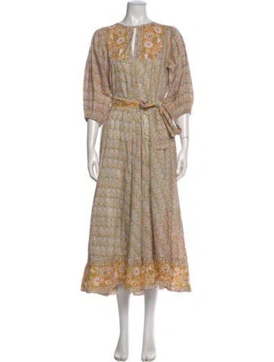 Pre-owned Marea Floral Print Long Dress In Neutrals/yellow