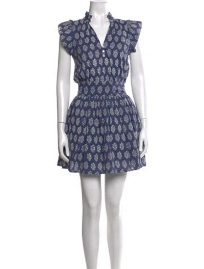Pre-owned Marea Floral Print Mini Dress In Blue
