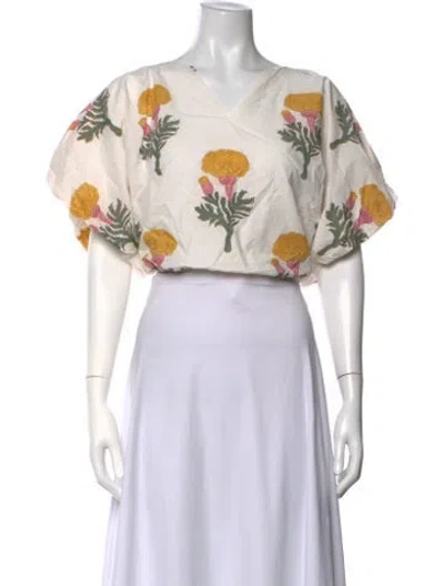 Pre-owned Marea Floral Print V-neck Crop Top In Neutrals