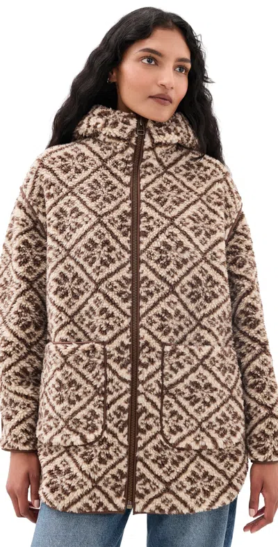 Marea Hooded Sherpa Jacket Brown Jacquard In Neutral