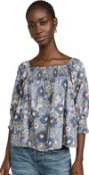 Marea Meg Top Blue Indigo Orsay Floral Print In Blue Indigo Orsay Floral Print