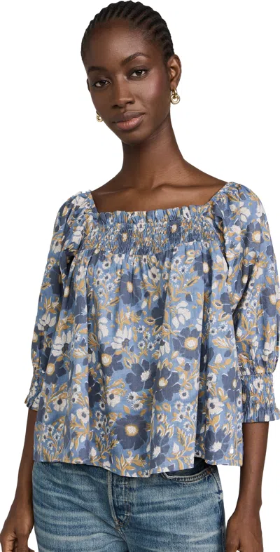 Marea Meg Top Blue Indigo Orsay Floral Print