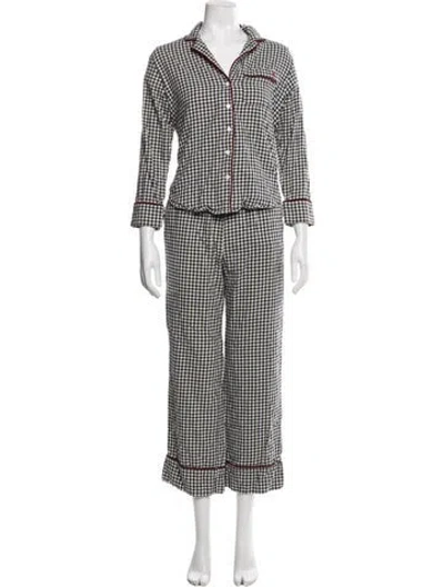 Pre-owned Marea Plaid Print Embroidered Accent Pajamas In Neutrals
