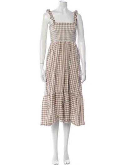Pre-owned Marea Plaid Print Midi Length Dress In Neutrals