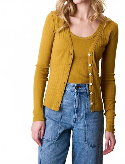Marea Pointelle Cardigan In Chartreuse In Yellow