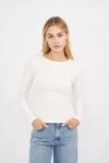 Marea Pointelle Long Sleeve Crewneck In White