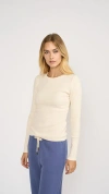 Marea Pointelle Long Sleeve Crewneck In White