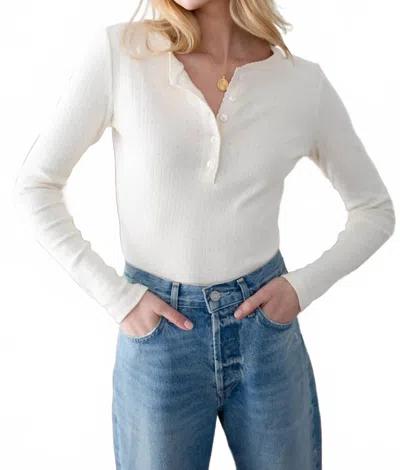 Marea Pointelle Long Sleeve Henley Top In Ivory In Multi