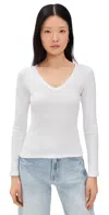 Marea Pointelle Long Sleeve V-neck White In White