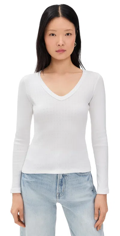 Marea Pointelle Long Sleeve V-neck White