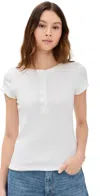 Marea Pointelle Short Sleeve Henley White In White