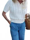 Marea Pointelle Short Sleeve Polo Shirt In Ivory In White