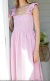 Marea Sasco Midi Dress In Red Seersucker In Pink