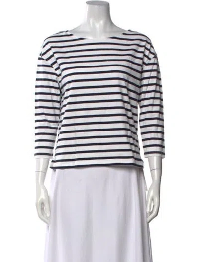 Pre-owned Marea Striped Bateau Neckline Top In White