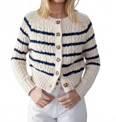 Marea Striped Cable Cardigan In Ivory/navy In Multi