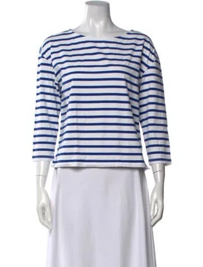 Pre-owned Marea Striped Scoop Neck Top In White