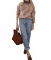 Marea Year Round Essential Stripe Sweater In Camel & Ivory In Brown