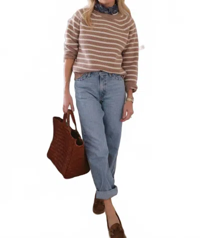 Marea Year Round Essential Stripe Sweater In Camel & Ivory In Brown