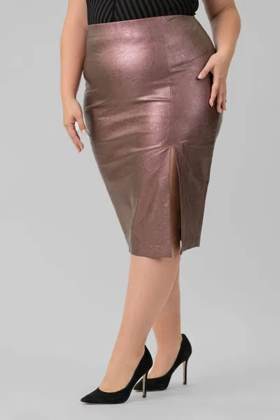 Maree Pour Toi Metallic Stretch Skirt In Metallic Pink In Brown