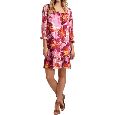 Maree Pour Toi Plus Womens Printed Chiffon Babydoll Dress