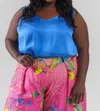 Maree Pour Toi V-neck Silk Tank In French Blue In Multi