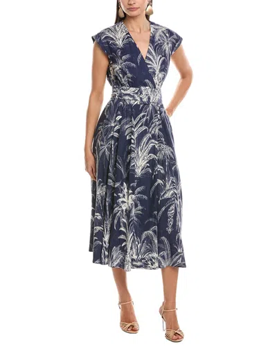 Marella A-line Belted Linen-blend Wrap Dress In Blue