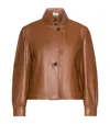 Marella Button-front Leather Jacket In Brown