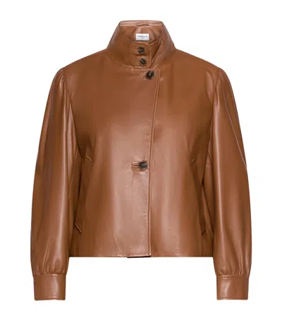 Marella Asymmetric Leather Jacket In Brown