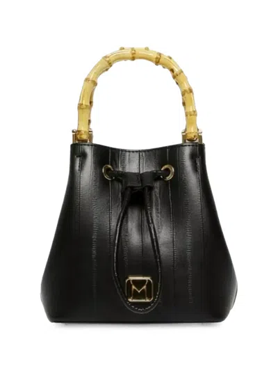 Marella Textured Bucket Bag Bamboo Handle Hardware In Black