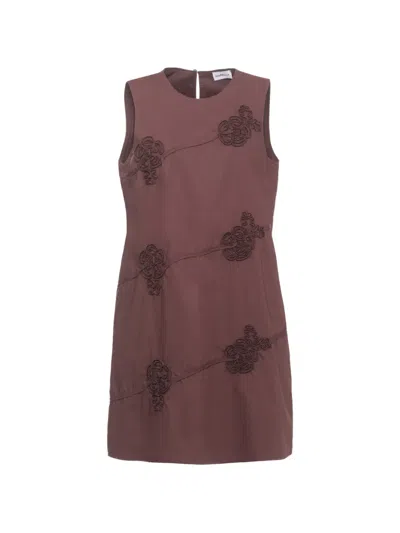 Marella Barca Embossed-flower Mini Dress In Brown