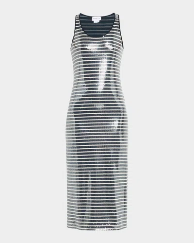Marella Beati Striped Sequin Midi Dress In Navy Pinstripes