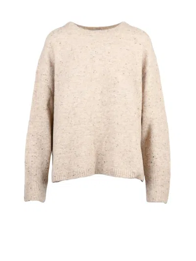 Marella Beige Knit Sweater With Ribbed Cuffs And Hem In Neutral