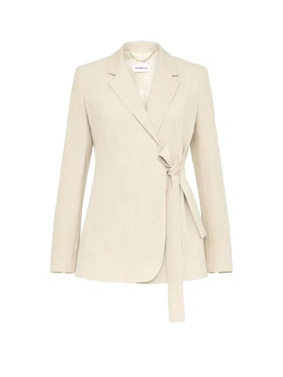 Marella Beige Melange Blazer Jacket With Belt