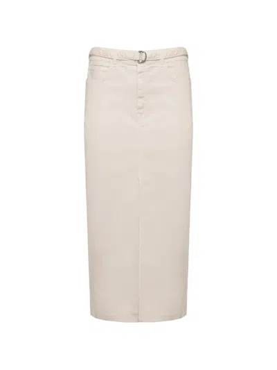 Marella Belted Front-vent Straight Midi Denim Skirt In White