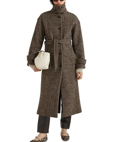 Marella Belted Herringbone Coat In Brown