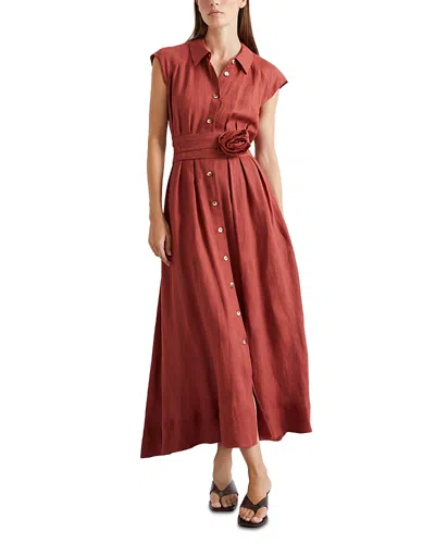 Marella Belted Linen Shirtdress In Brown