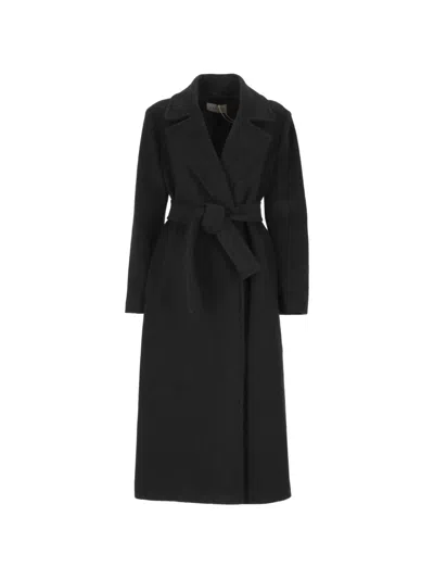 Marella Belted Notch-lapel Coat In Black