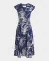 Marella Belted Palm Tree-print Midi Dress In Navy Palm Trees