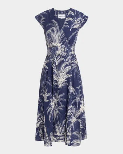 Marella Belted Palm Tree-print Midi Dress In Navy Palm Trees