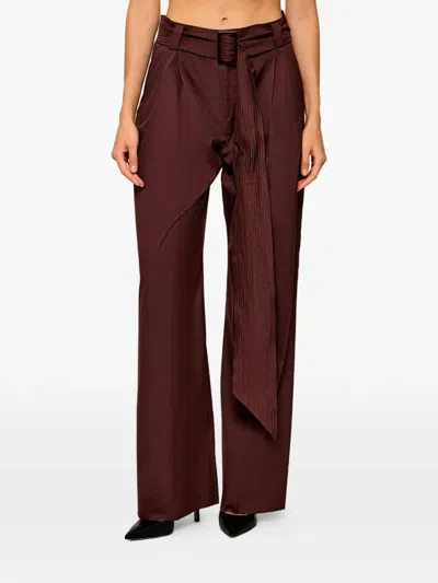Marella Belted Pleated Wide-leg High-waisted Trousers In Burgundy