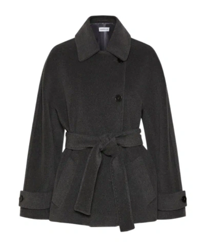 Marella Belted Pure Wool Heavy Jacket In Black