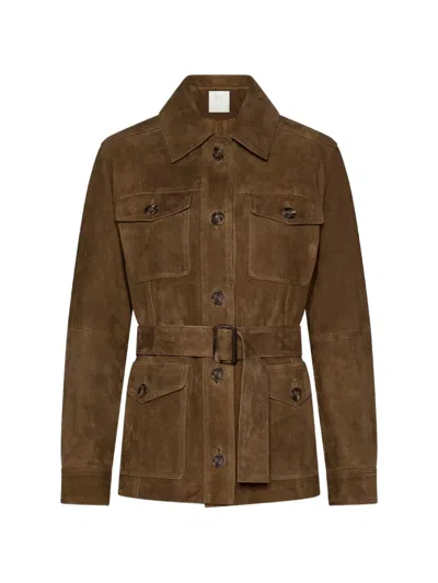 Marella Belted Suede Jacket In 브라운