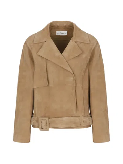 Marella Belted Suede Jacket In Brown