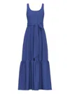 Marella Long Poplin Flounce Dress In Blue
