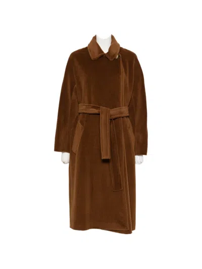 Marella Belted Virgin-wool Coat In Brown