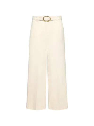 Marella Belted Wide-leg Trousers In White