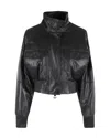 Marella Ruffled Stand-collar Leather Bomber Jacket In Black