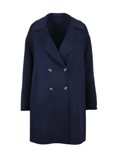 Marella Blue Virgin Wool Good Coat In Black